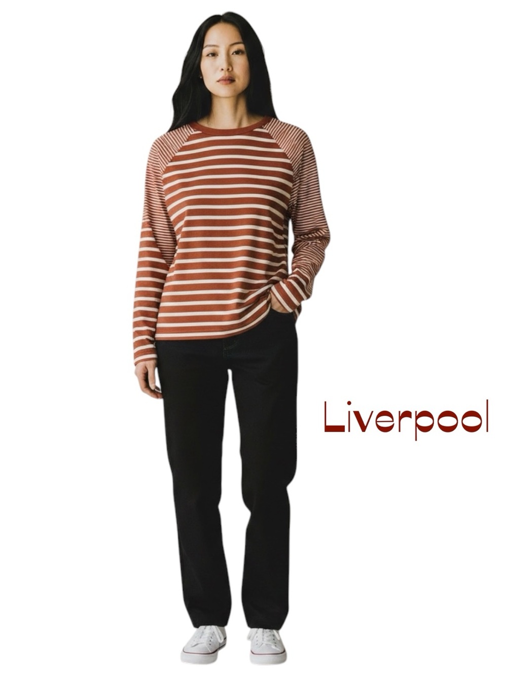 Liverpool Rust Cream Striped Quarter Sleeve Coastal Y2K Top NWOT Size XS